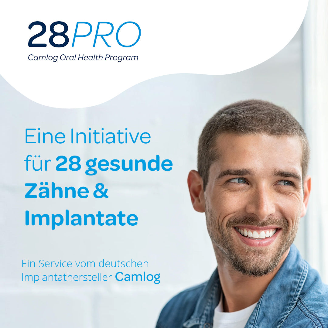 28PRO Social Media Post 28PRO stellt sich als eine Initiative für 28 gesunde Zähne und Implantate vor.