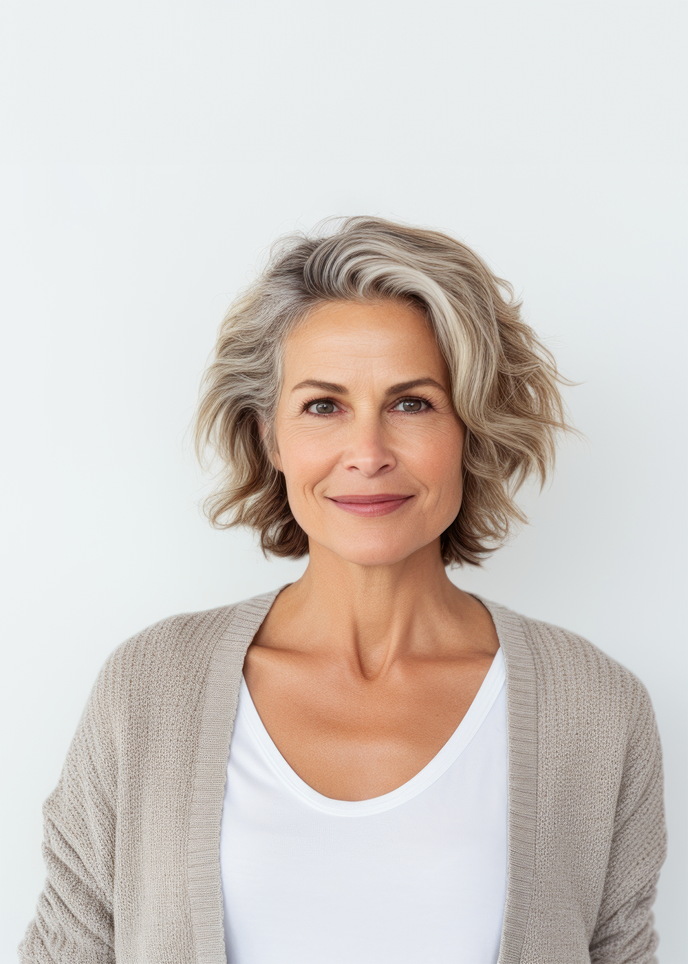 Frau mittleren Alters mit halblangen dunkelblonden Haaren lächelt in die Kamera.