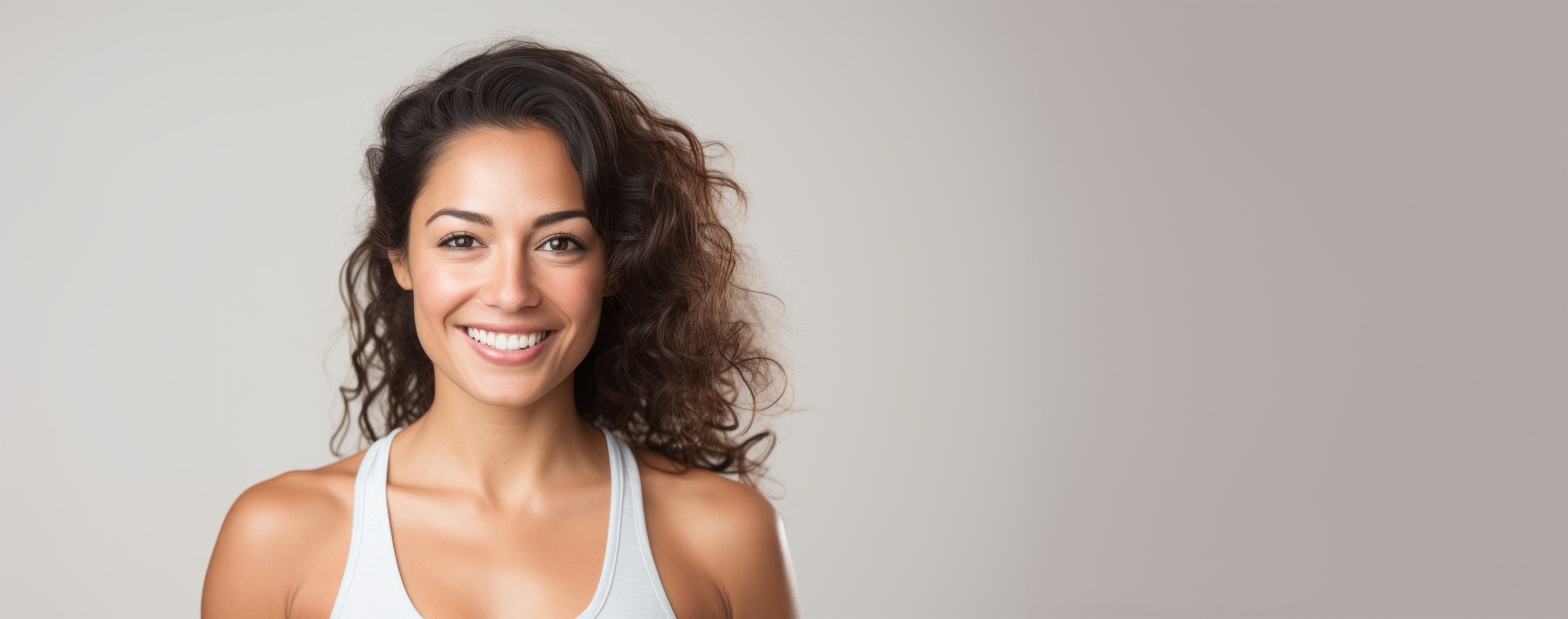 Junge Frau mit dunklen, mittellangen, lockigen Haaren und dunkelbraunen Augen lächelt freundlich in die Kamera.