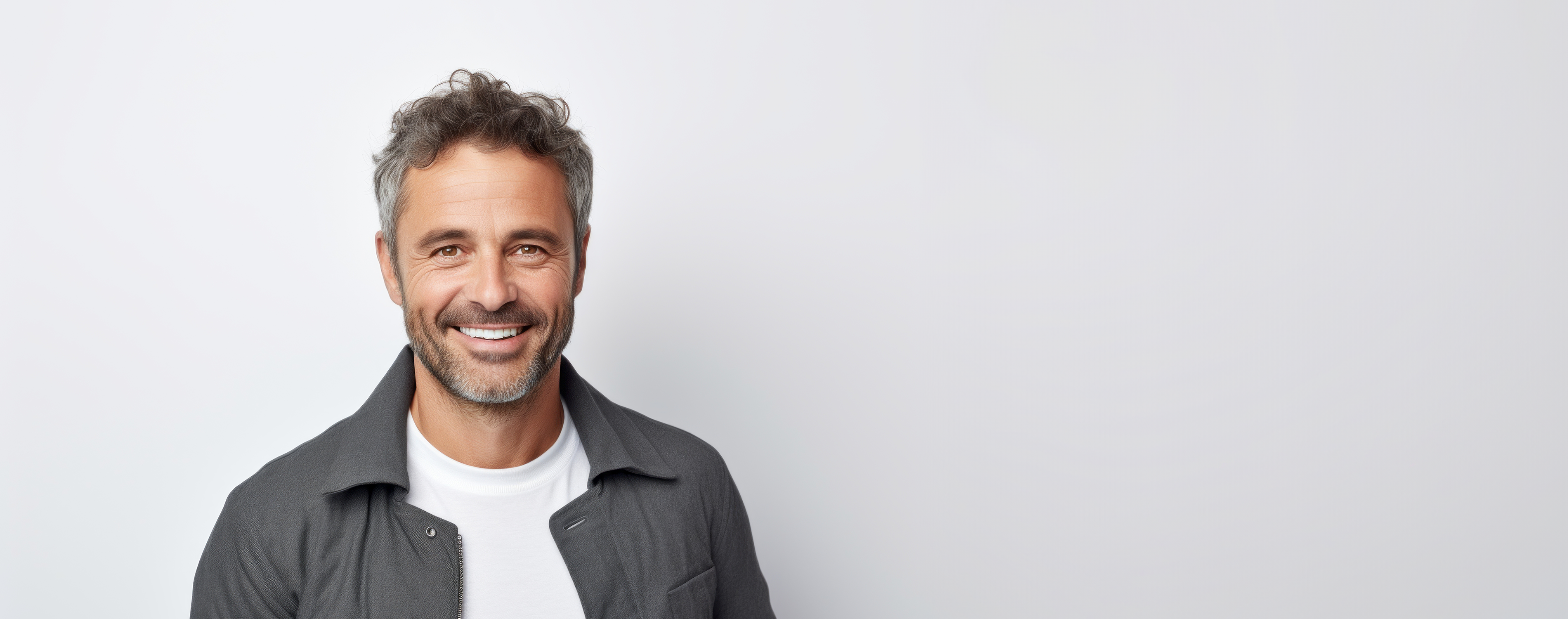 Mann mittleren Alters mit graumelierten Haaren trägt eine graue Jacke und lacht frontal in die Kamera.